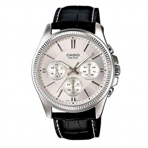 Casio MTP-1375L-7AVDF Day Date Silver White Leather